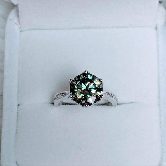 3CT Stunning Authentic Blue Green Moissanite Diamond Alternative Ring, Cathedral - Picture 11 of 13